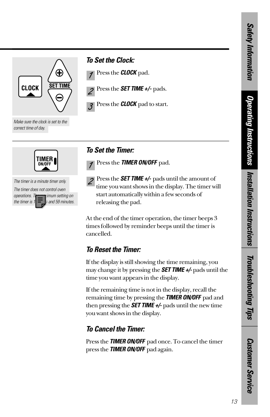 GE JBS26, JBC27 owner manual To Set the Clock, To Set the Timer, To Reset the Timer, To Cancel the Timer 