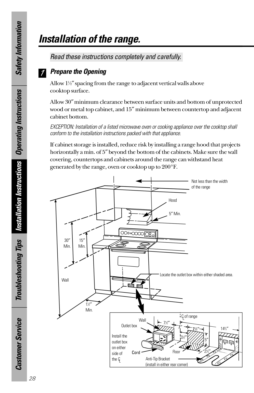 GE JBC27, JBS26 owner manual Prepare the Opening 