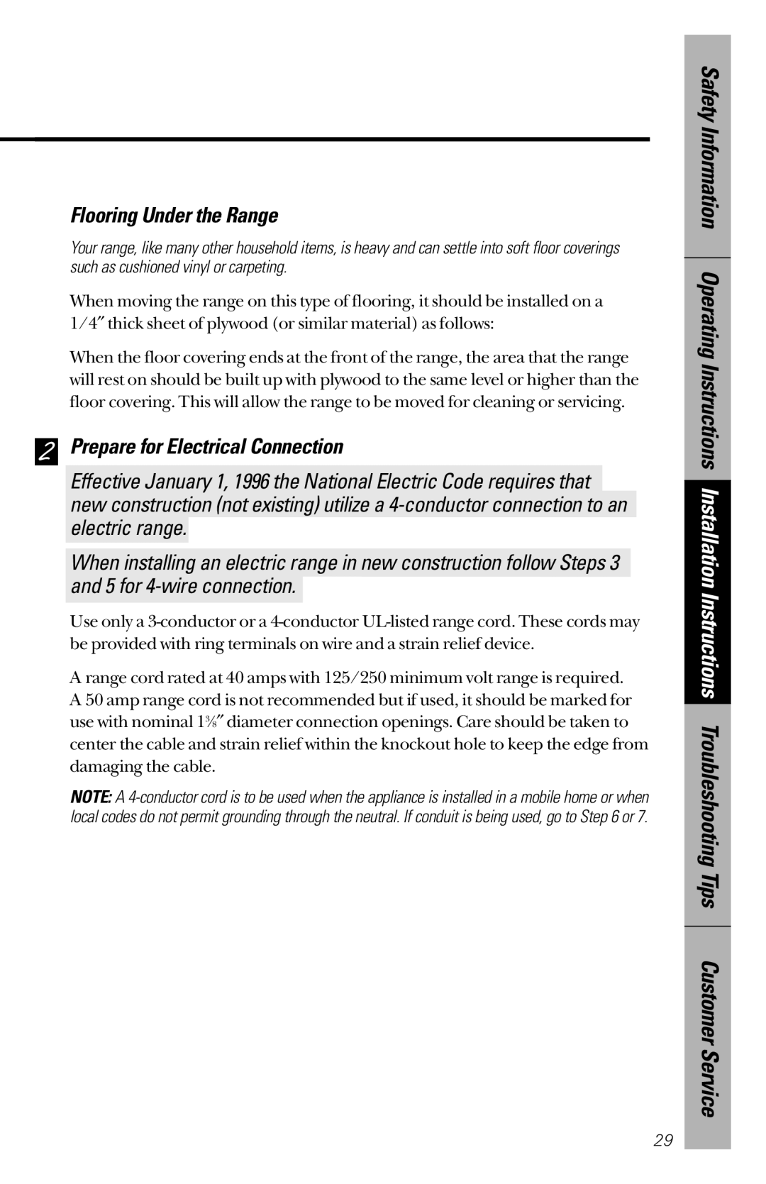 GE JBS26, JBC27 owner manual Flooring Under the Range, Prepare for Electrical Connection 