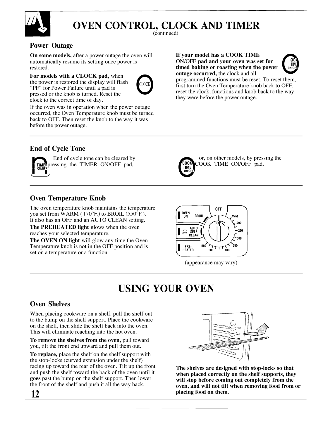 GE JBP19, JBP20, JBPA48 warranty Oven CONTROL, Clock and Timer, Using Your Oven 