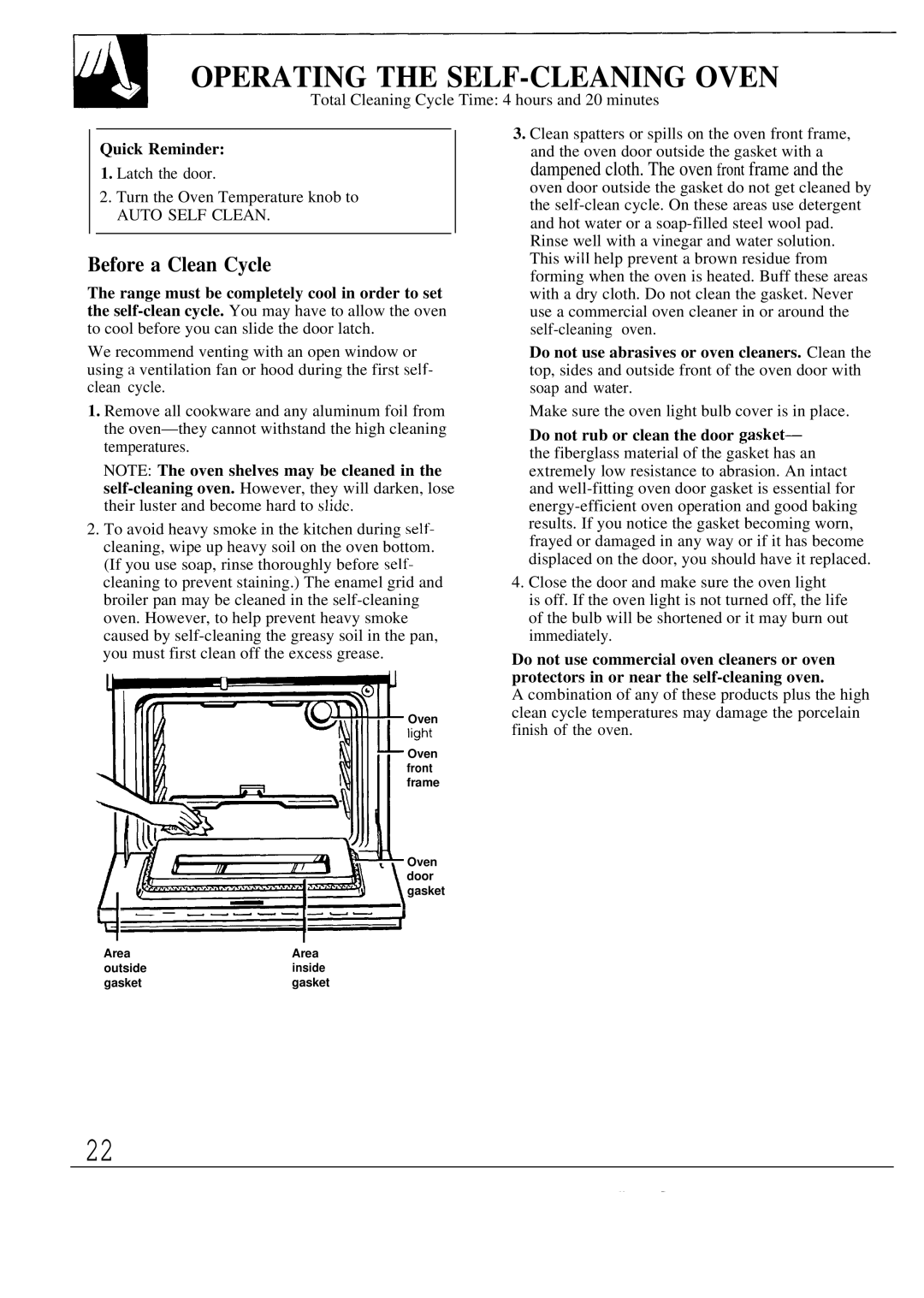 GE JBP20, JBP19, JBPA48 warranty Operating the SELF-CLEANING Oven, Before a Clean Cycle, Dampened cloth. The oven front frame 