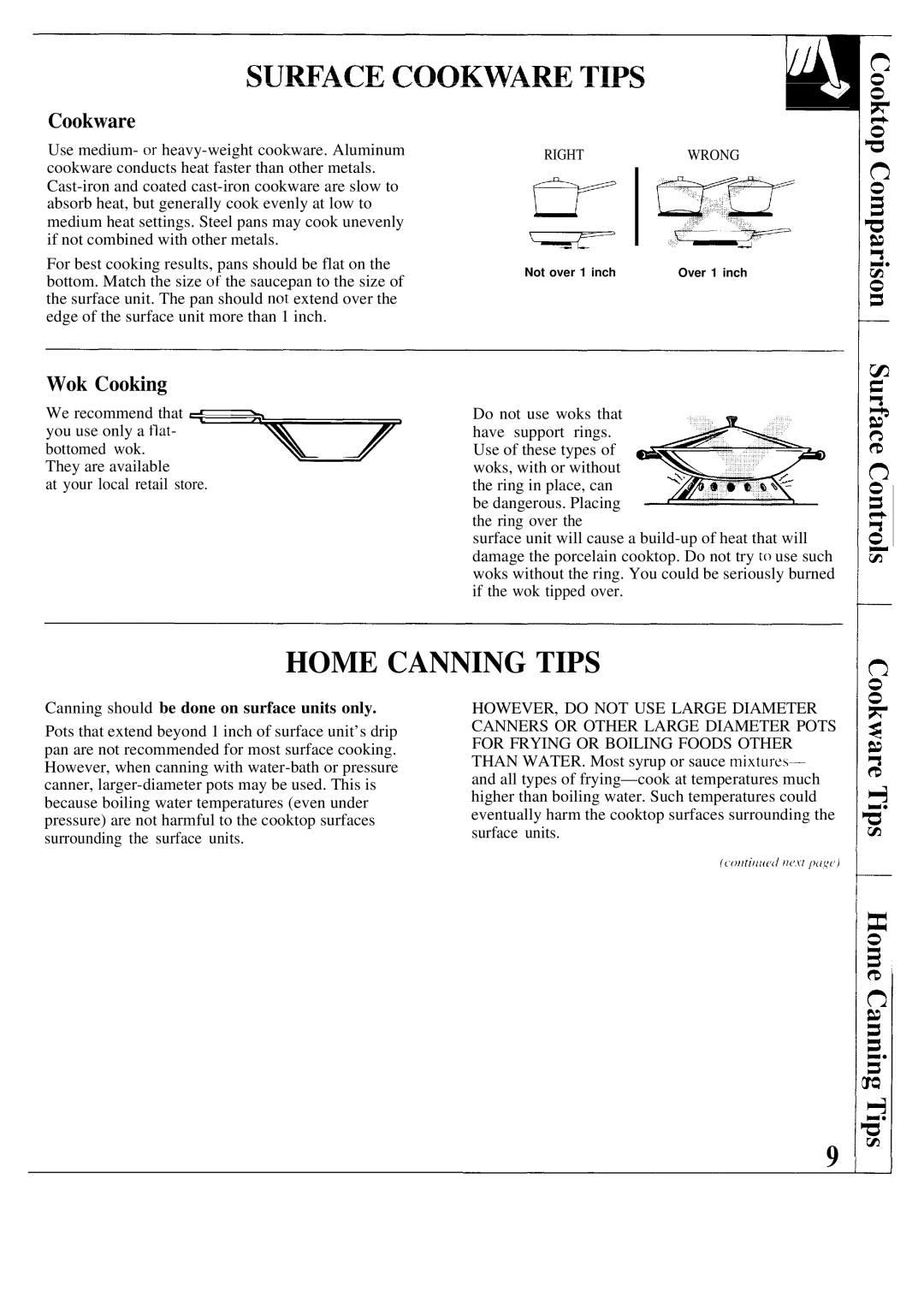 GE JBP19, JBP20, JBPA48 warranty Home Canning Tips, Cookware, Wok Cooking, Canning should be done on surface units only 