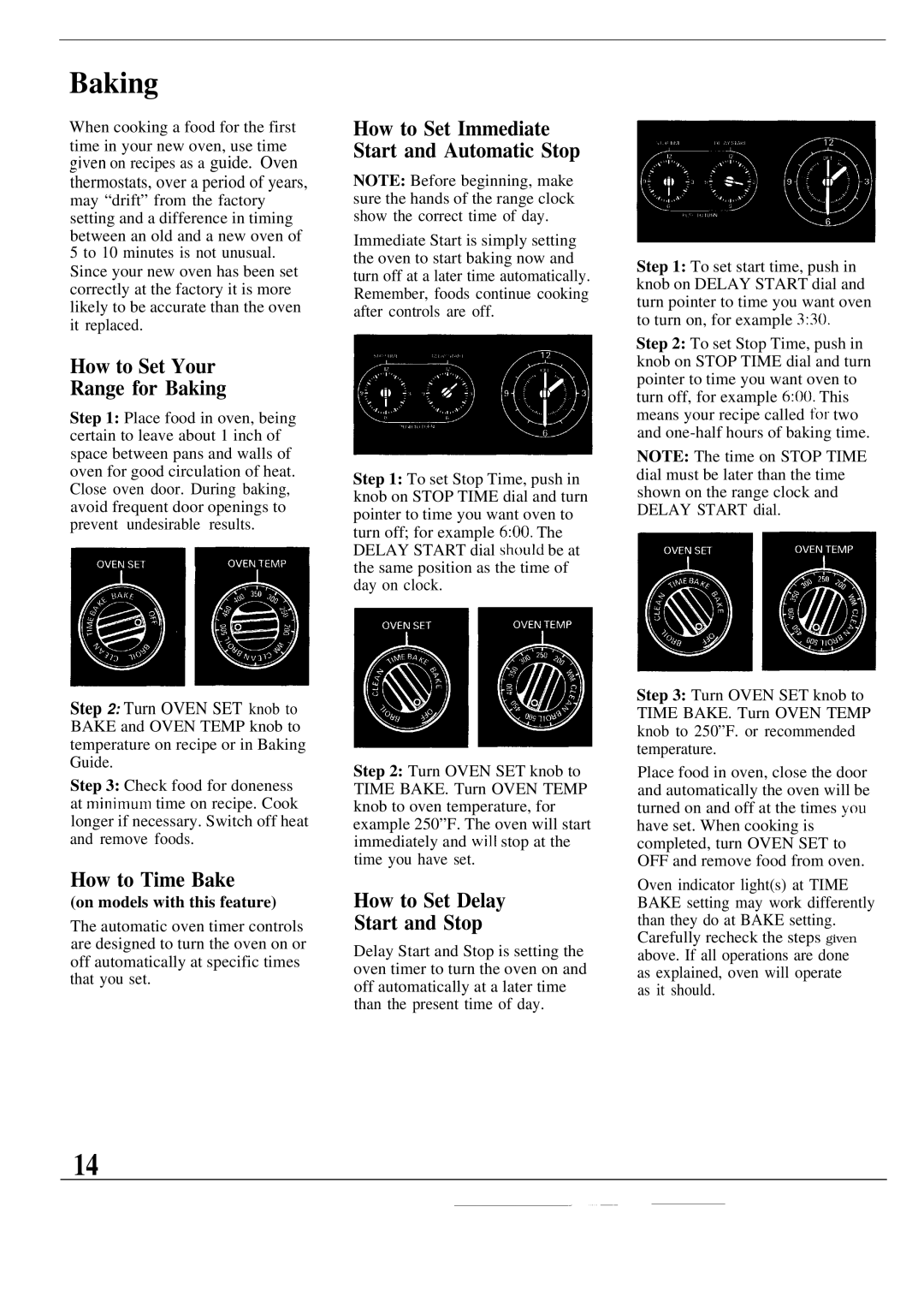 GE JBP26GP, JBP26AP, JBP26WP, JBP22P How to Set Your Range for Baking, How to Time Bake, How to Set Delay Start and Stop 