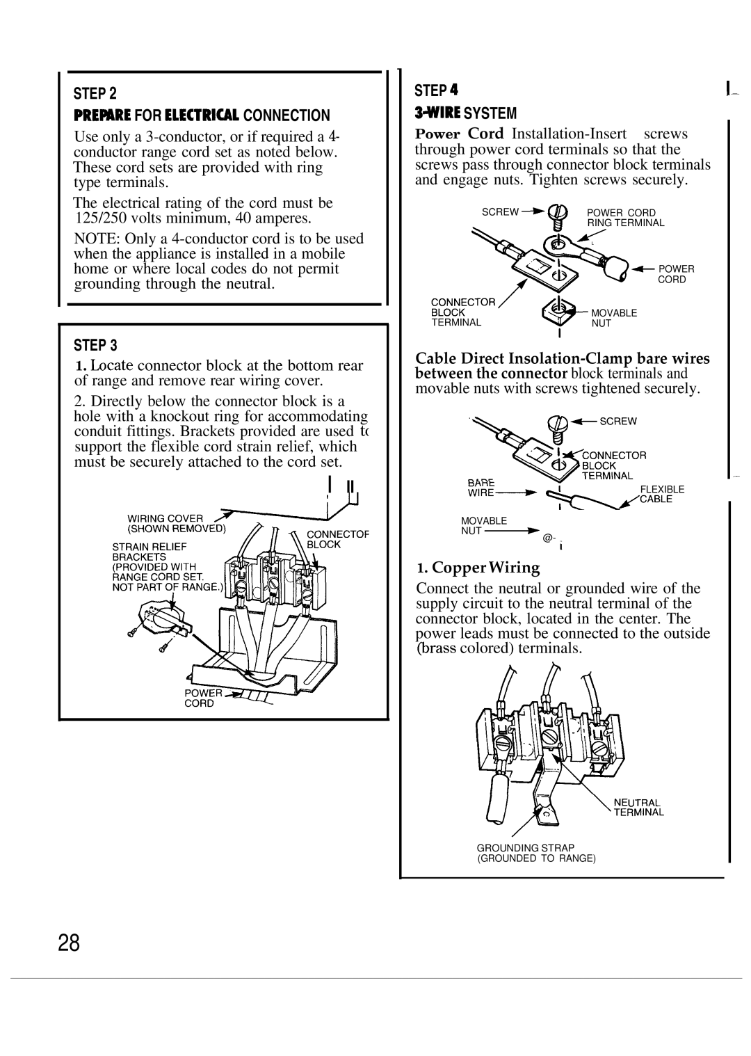 GE JBP26GP, JBP26AP, JBP26WP, JBP22P, JBP22GP, JBP25GP, JBP24GP warranty Step PRE*RE for Electriul Connection 