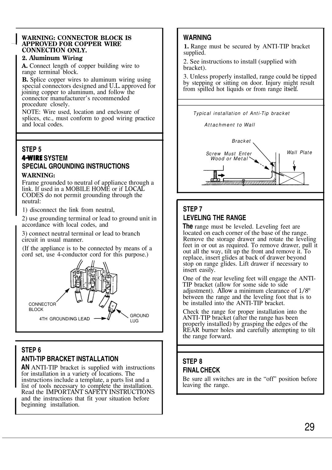 GE JBP26AP, JBP26GP, JBP26WP, JBP22P, JBP22GP, JBP25GP, JBP24GP Step IRE System Special Grounding Instructions, Muminum Wiring 