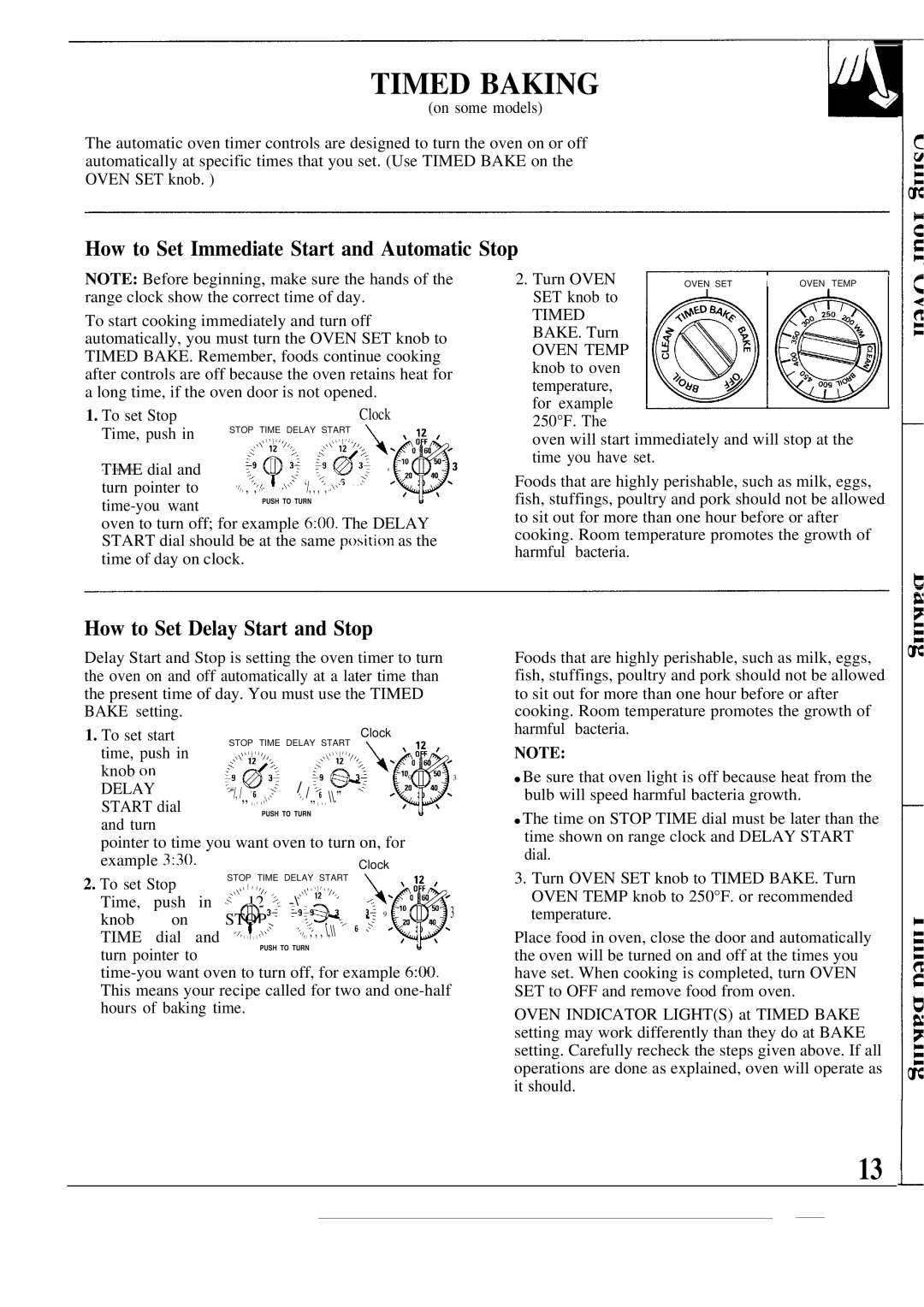 GE JBP24GR, JBP26GR, JBP25GR Timed Baking, How to Set Immediate Start and Automatic Stop, How to Set Delay Start and Stop 