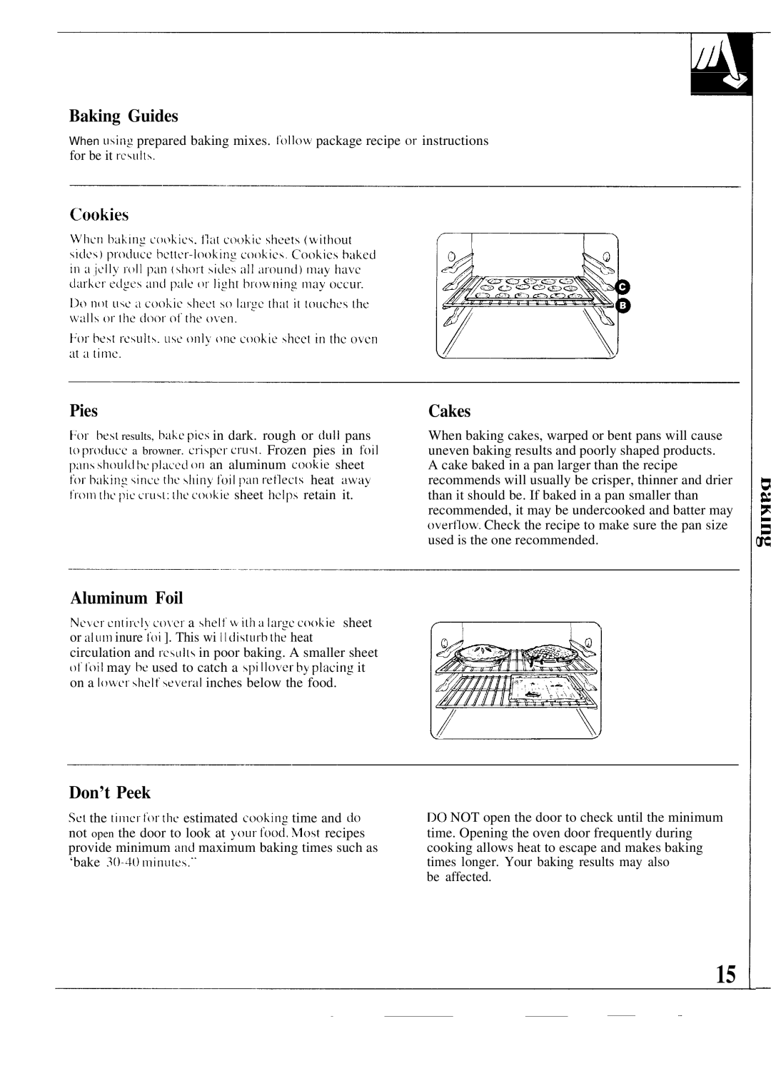 GE JBP27GR, JBP26GR, JBP25GR, JBP26AR, JBP22R, JBP24GR, JBP22GR, JBP28GR Baking Guides, Pies, Cakes, Aluminum Foil, Don’t Peek 