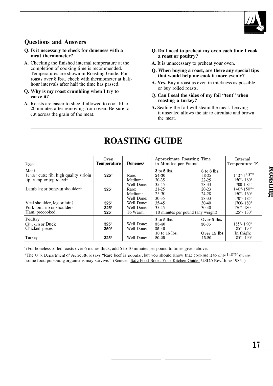 GE JBP26WR, JBP26GR, JBP25GR, JBP26AR, JBP22R Roasting Guide, Why is my roast crumbling when I try to carve it?, Doneness 