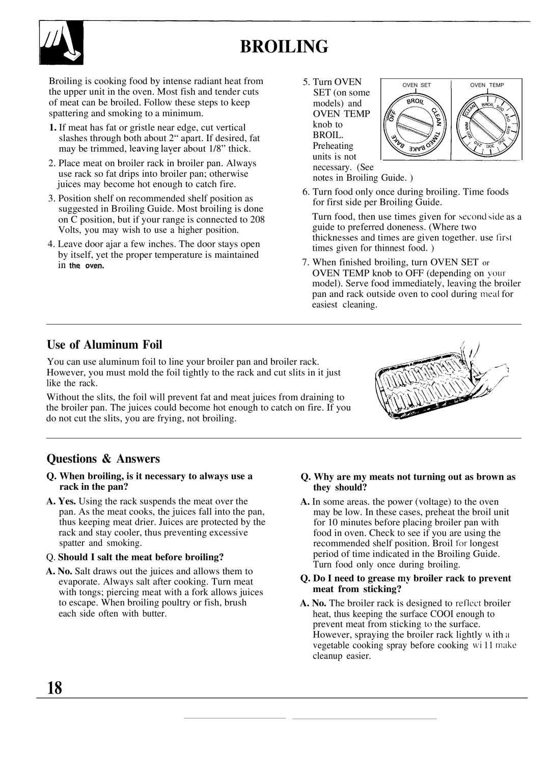 GE JBP26GR, JBP25GR, JBP26AR Broiling, Use of Aluminum Foil, Questions & Answers, Should I salt the meat before broiling? 