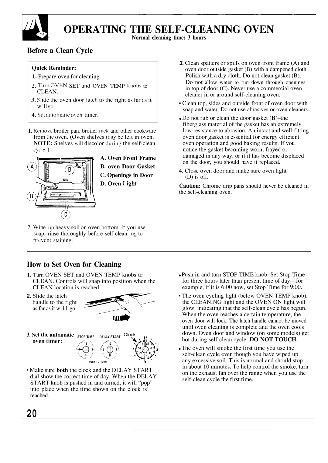 GE JBP26AR, JBP26GR Operating the SELF-CLEANING Oven, Before a Clean Cycle, How to Set Oven for Cleaning, Quick Reminder 