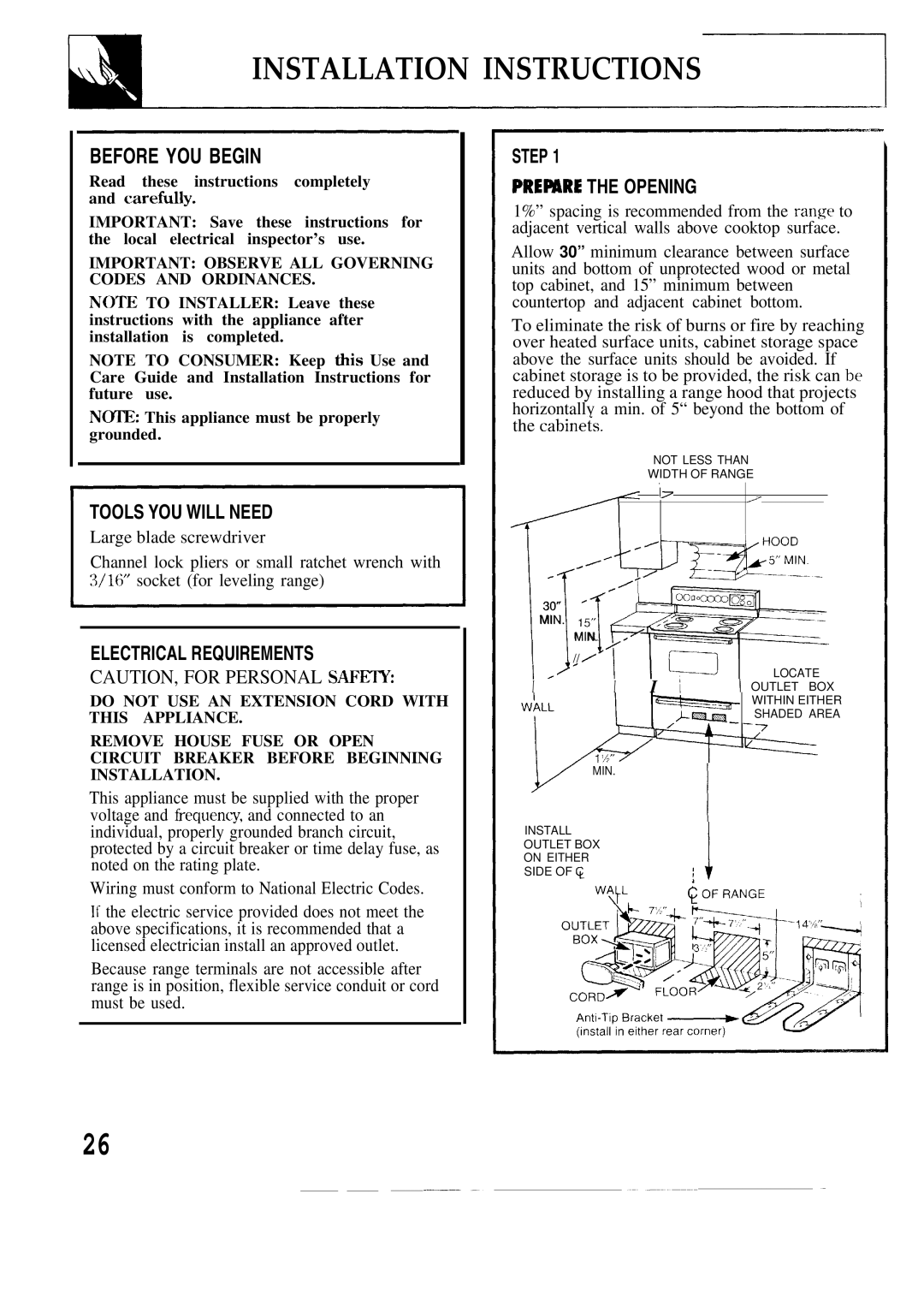 GE JBP26WR, JBP26GR, JBP25GR, JBP26AR, JBP22R Installation Instructions, NUIT3 This appliance must be properly grounded 