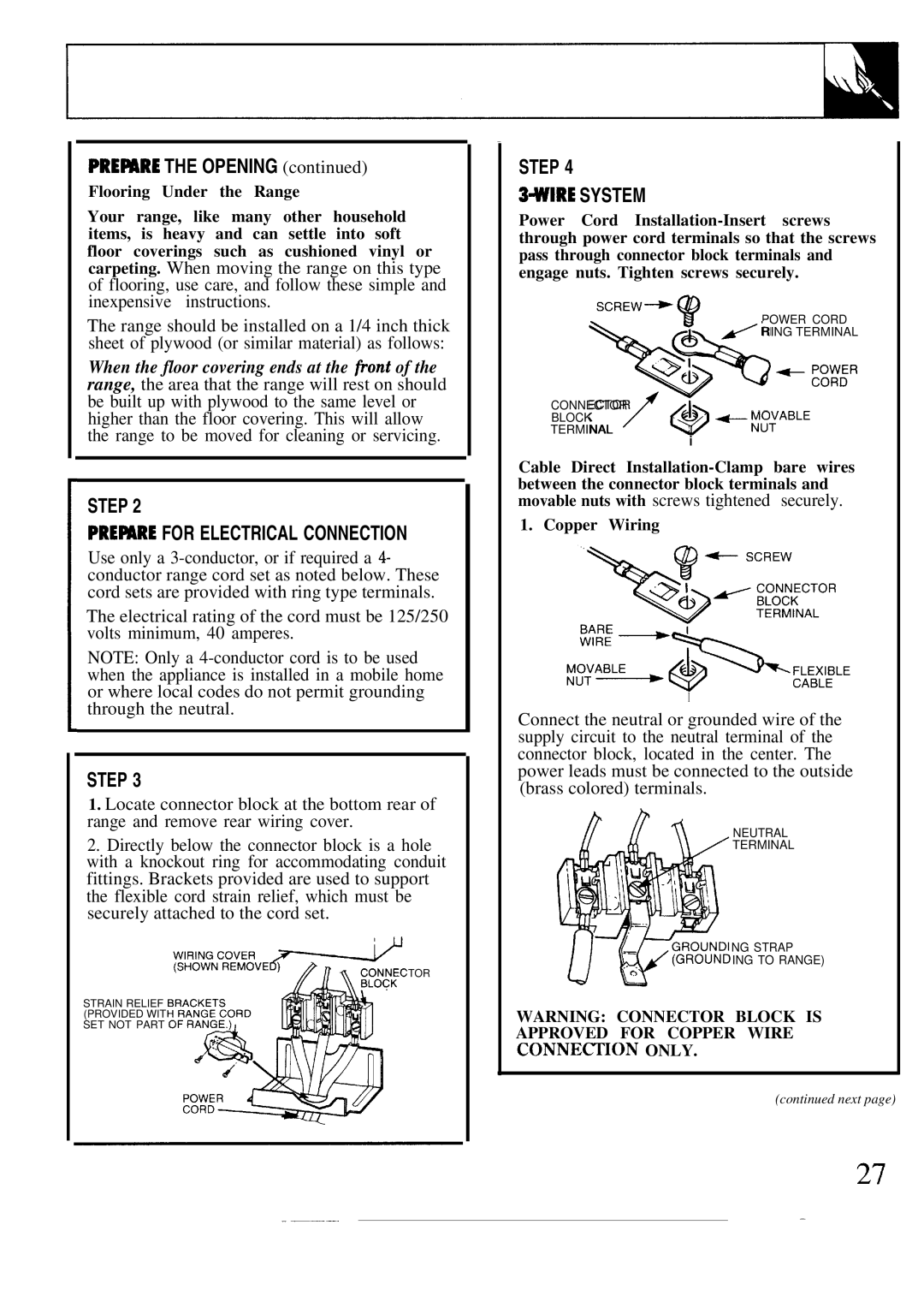 GE JBP26GR, JBP25GR, JBP26AR, JBP22R, JBP24GR, JBP22GR, JBP27GR, JBP28GR, JBP26WR warranty Step Preimre for Electrical Connection 