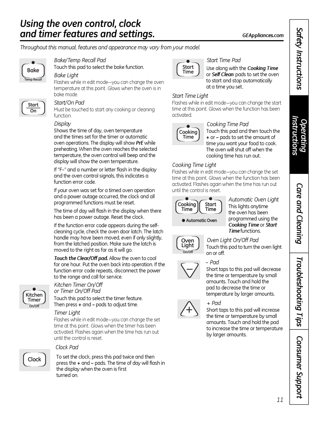 GE 49-80591-2, JBP28DRCC Using the oven control, clock Timer features and settings, Safety Instructions, Consumer Support 