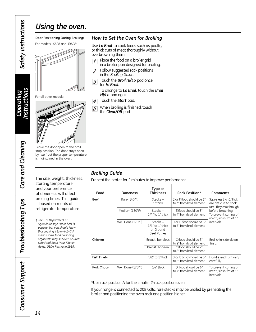 GE JBP28DRCC, 49-80591-2 owner manual How to Set the Oven for Broiling, Broiling Guide 