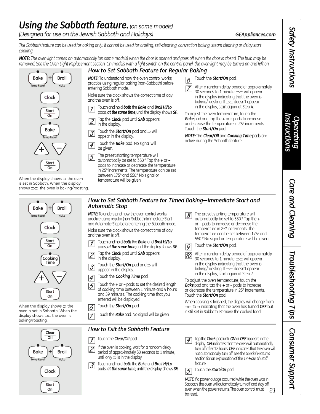 GE 49-80591-2 Using the Sabbath feature. on some models, Cleaning Troubleshooting Tips, How to Exit the Sabbath Feature 