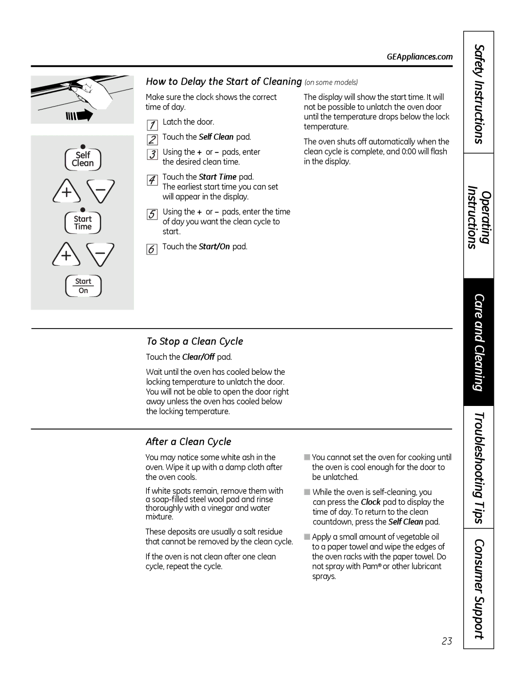 GE 49-80591-2, JBP28DRCC Instructions Operating Instructions, How to Delay the Start of Cleaning on some models 