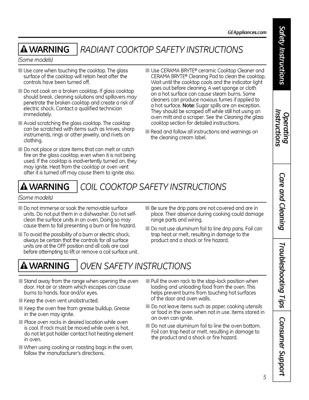 GE 49-80591-2, JBP28DRCC owner manual Cleaning, Some models 