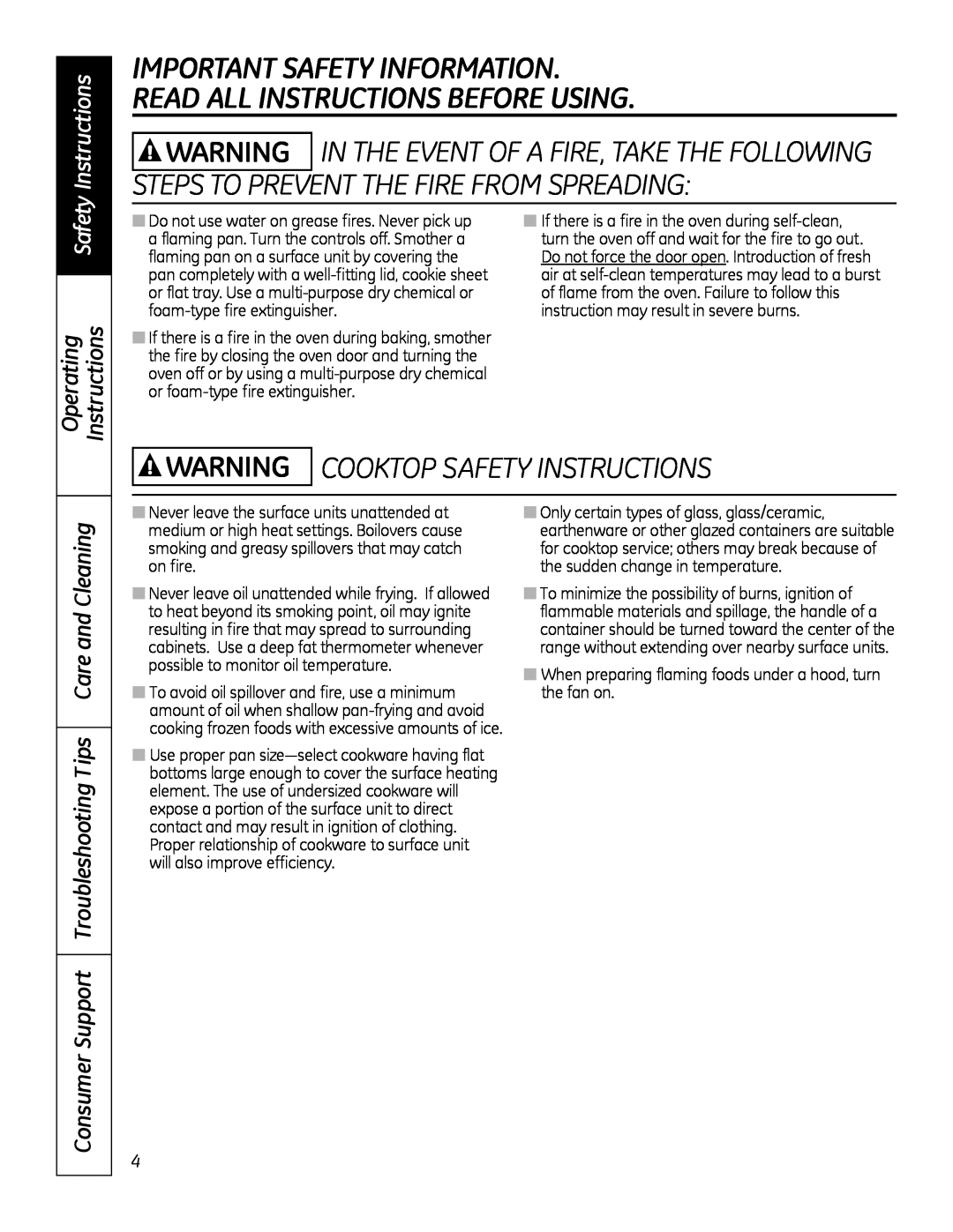 GE JBP28DRCC, 49-80591-2 owner manual WARNING COOKTOP SAFETY INSTRuCTIONS, Safety, Operating Instructions 