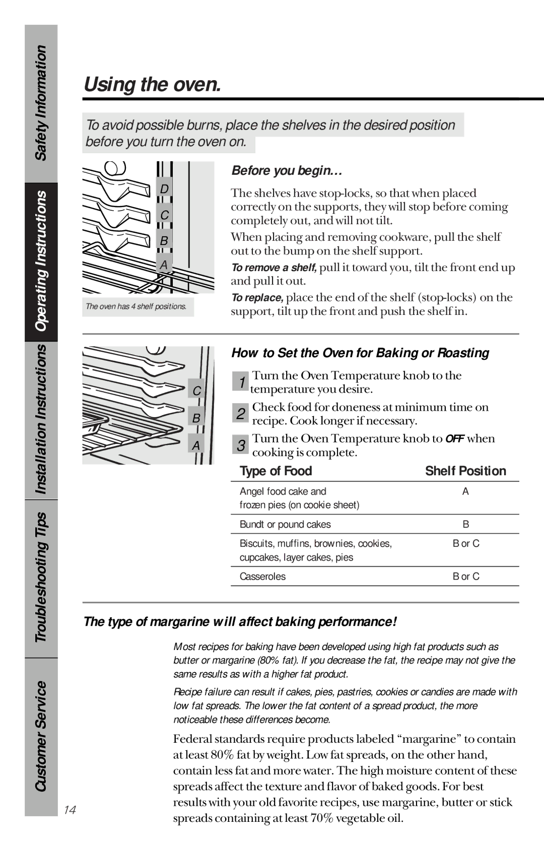 GE JBP30, JBP26, JBP22, JBP24, JBP21 Using the oven, Before you begin…, Type of margarine will affect baking performance 