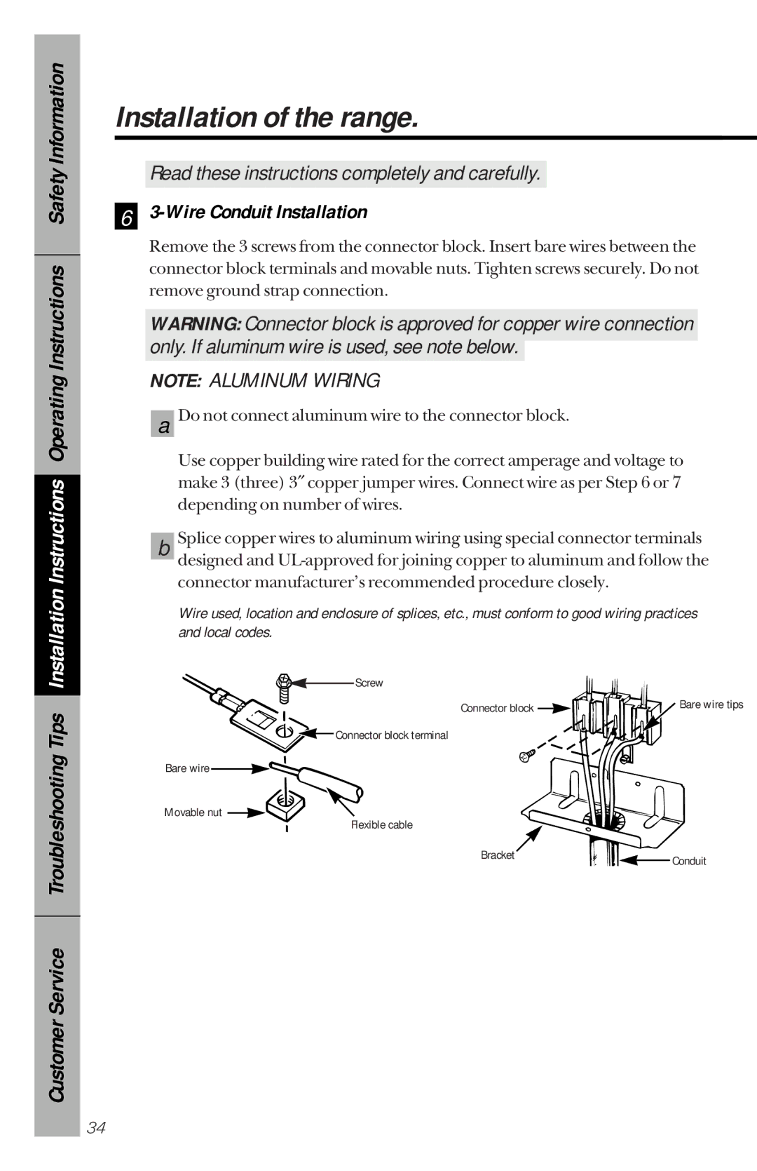 GE JBP25, JBP30, JBP26, JBP22, JBP24, JBP21, JBP19 owner manual Wire Conduit Installation 