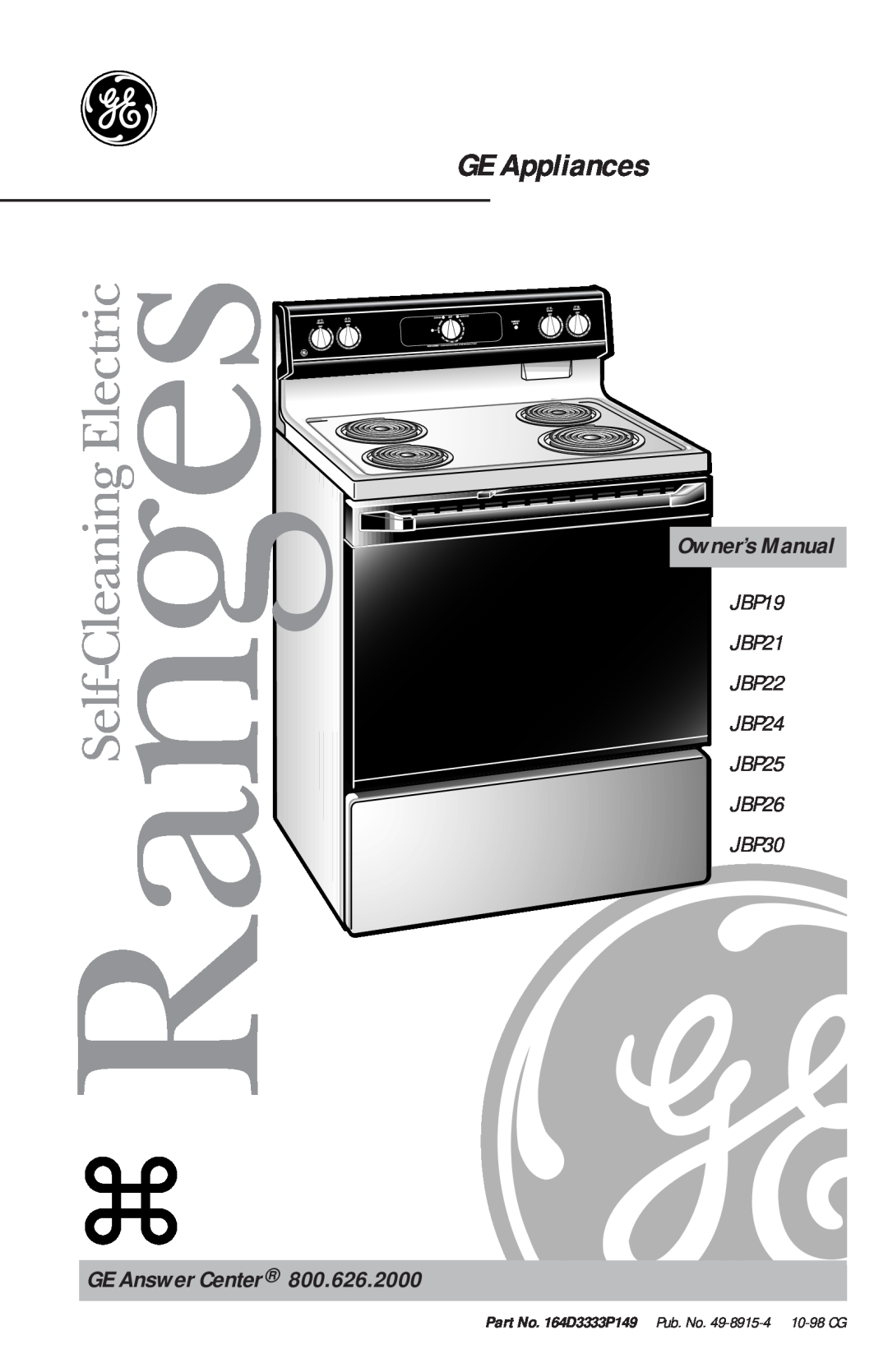 GE JBP20 warranty Useand Care & Installation Guide, Self-Cleaning Electric Range, GE Appliances, JBP25, Care and Cleaning 