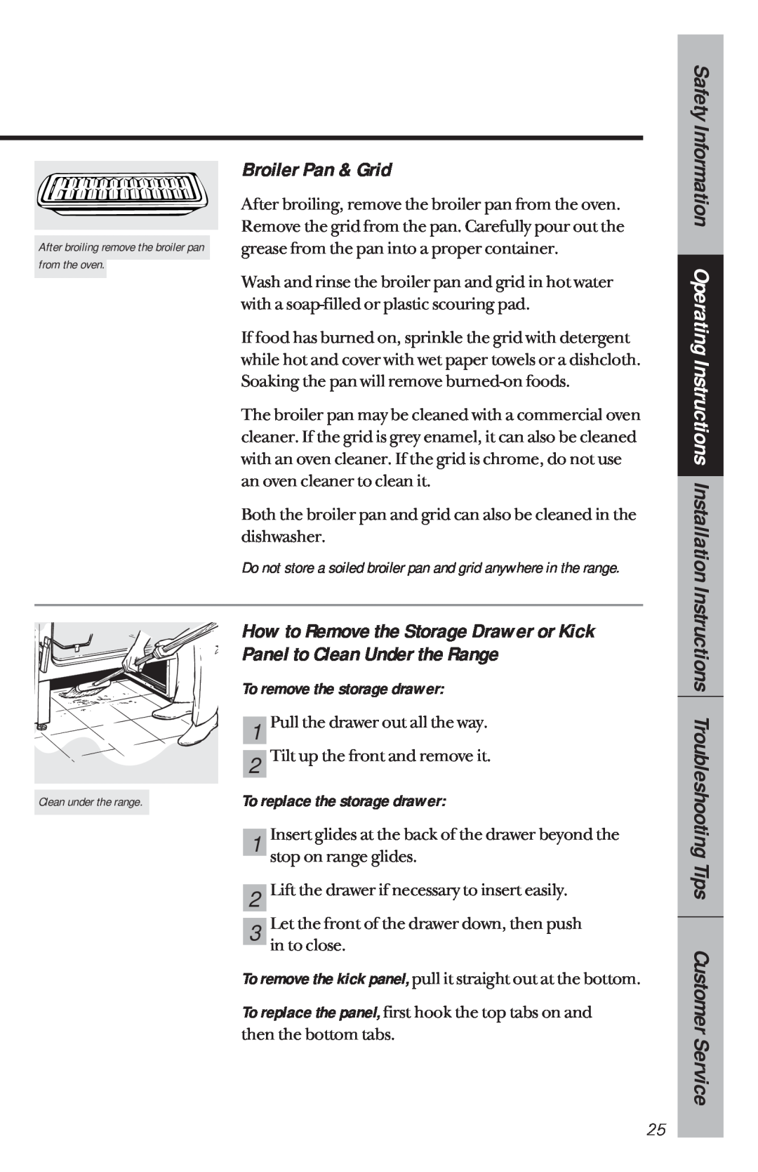 GE JBP21, JBP30, JBP26, JBP22 Broiler Pan & Grid, How to Remove the Storage Drawer or Kick, Panel to Clean Under the Range 
