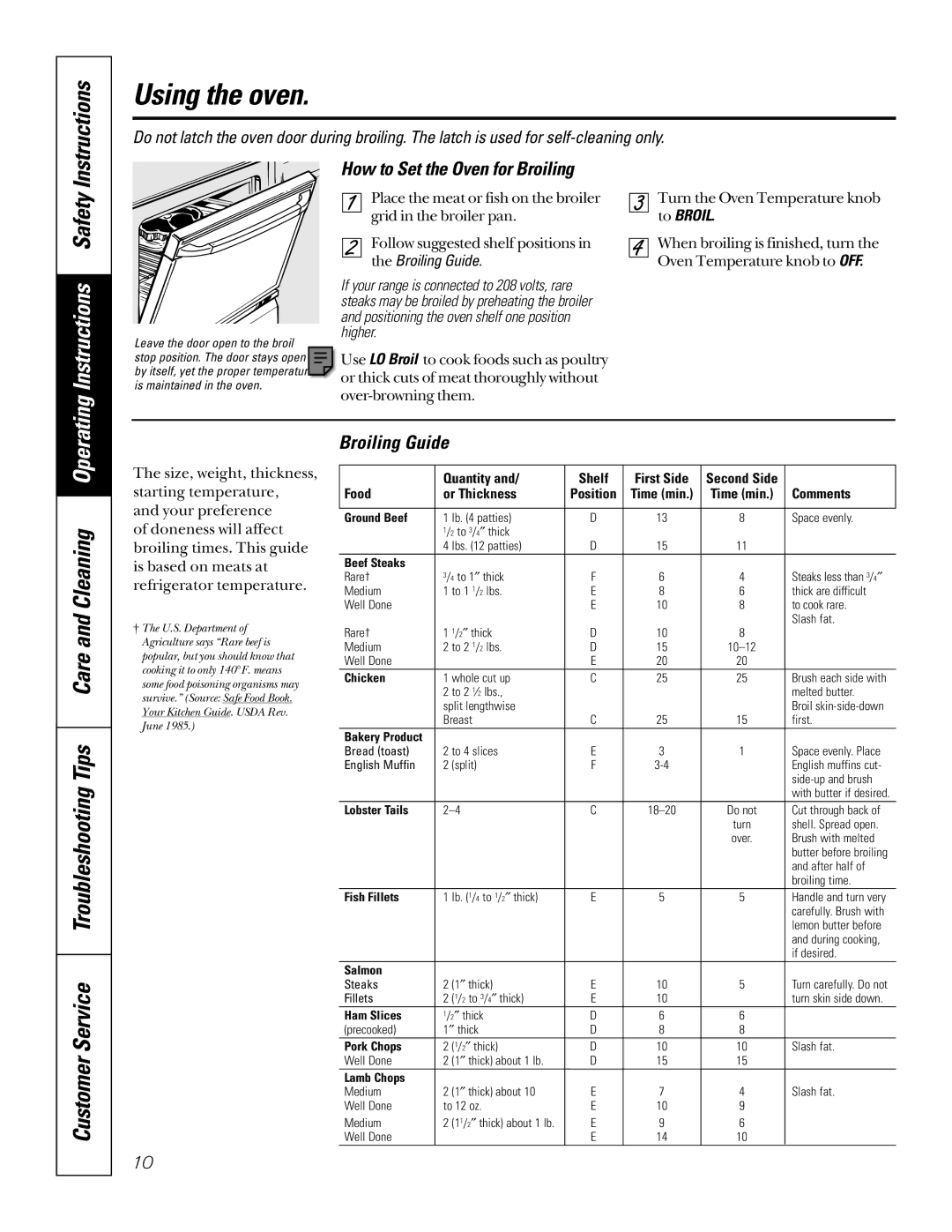 GE JBP30, JBP26 owner manual How to Set the Oven for Broiling, Broiling Guide, To Broil 