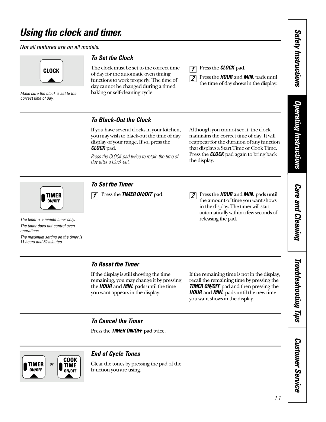 GE JBP26, JBP30 owner manual Using the clock and timer, Care and Cleaning 