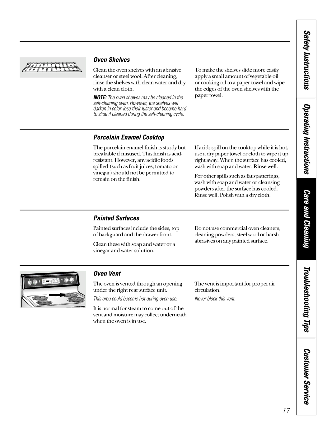 GE JBP26, JBP30 Cleaning Troubleshooting Tips Customer Service, Safety Instructions Operating, Instructions Care 