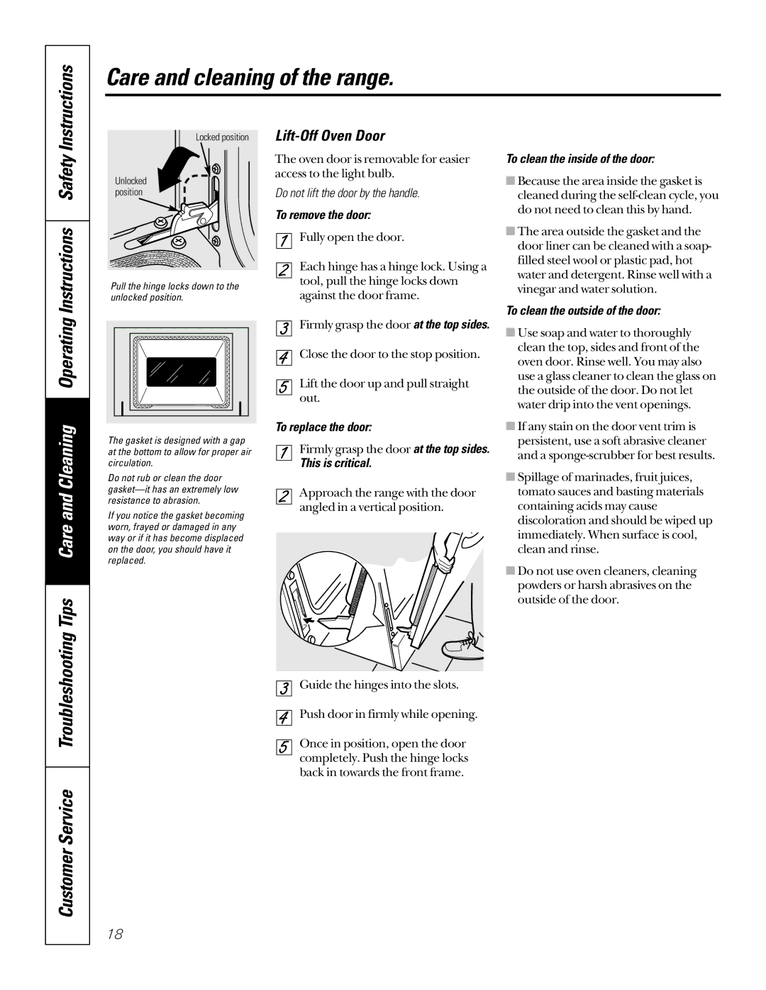 GE JBP30, JBP26 owner manual Lift-Off Oven Door 