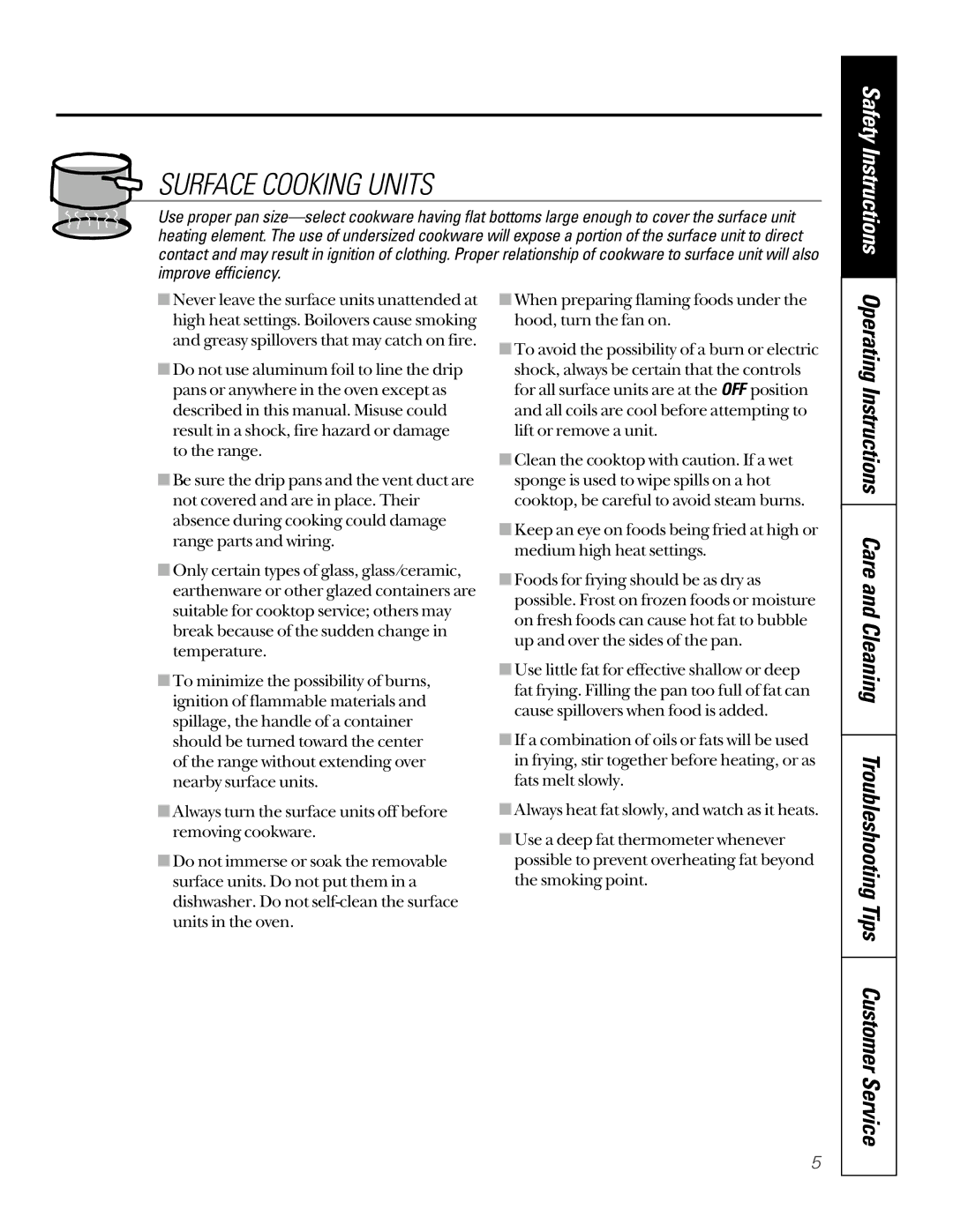 GE JBP26, JBP30 owner manual Surface Cooking Units 