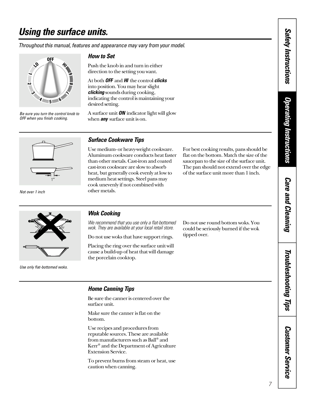 GE JBP26, JBP30 owner manual Using the surface units, Safety 