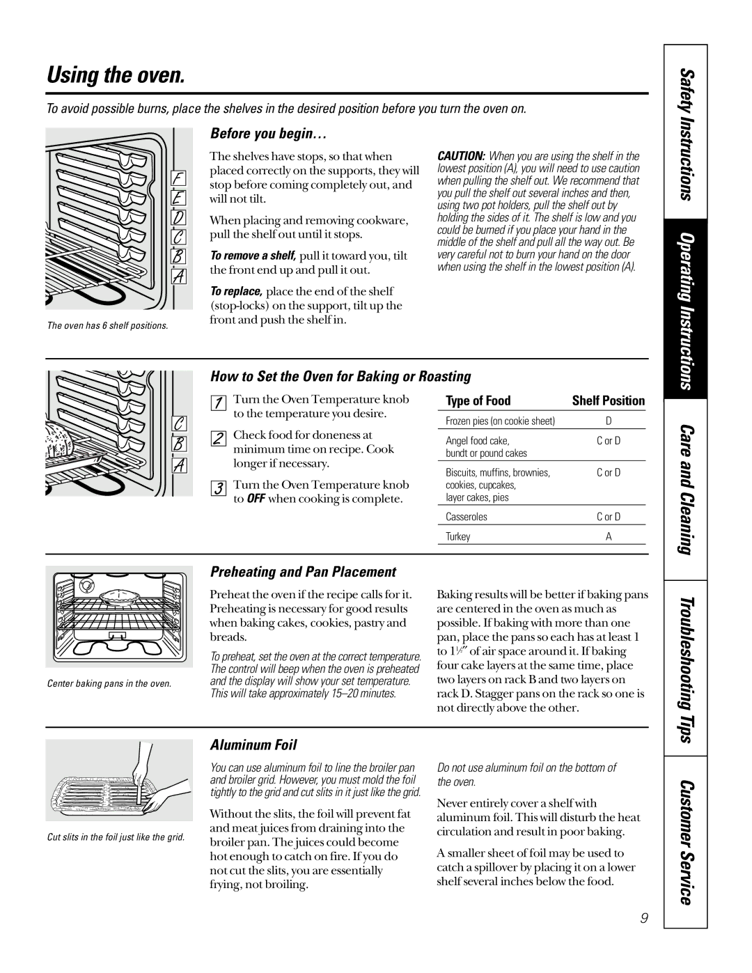 GE JBP26, JBP30 owner manual Using the oven, Before you begin…, How to Set the Oven for Baking or Roasting, Aluminum Foil 