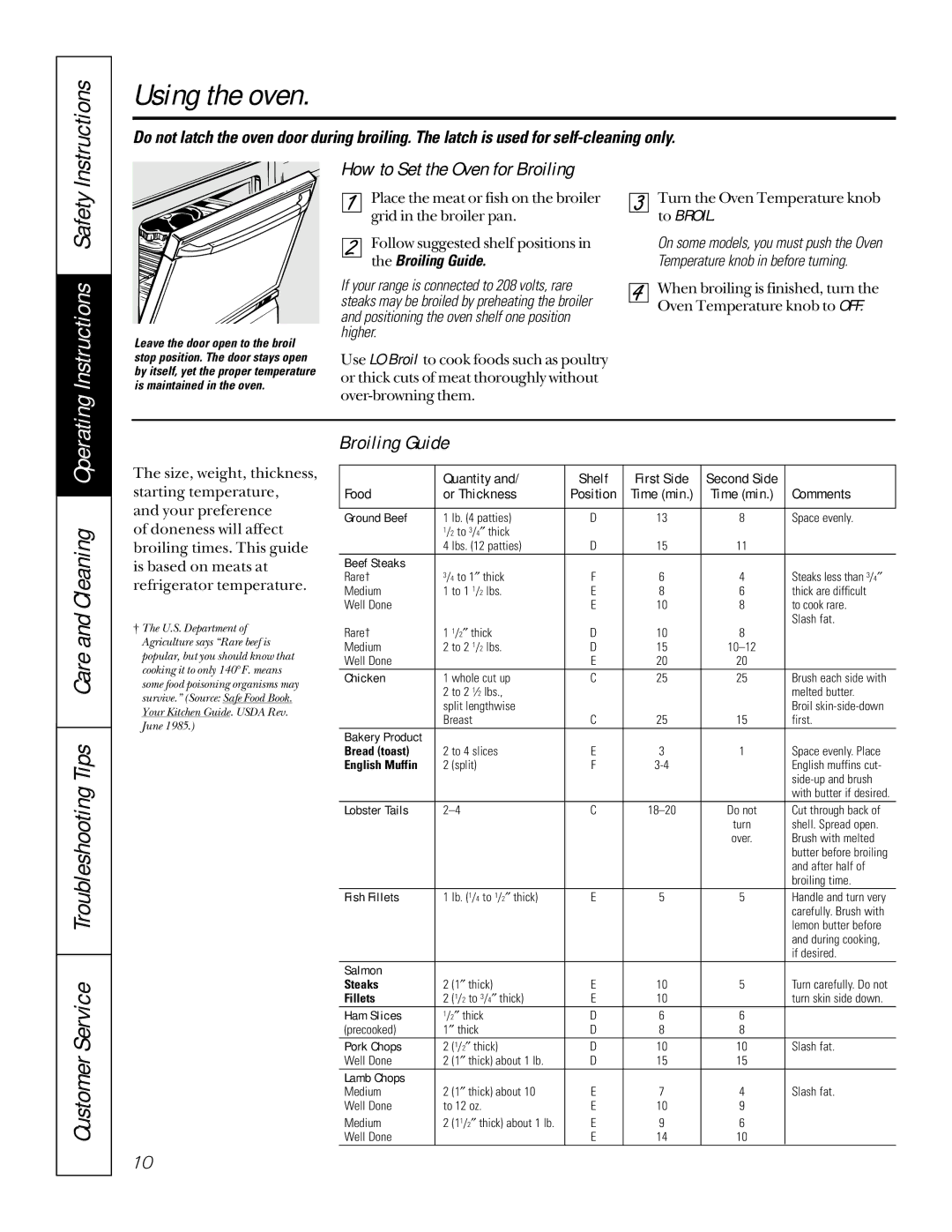 GE JBP26, JBP30, JBP35, JBP24 owner manual How to Set the Oven for Broiling, Broiling Guide, To Broil 