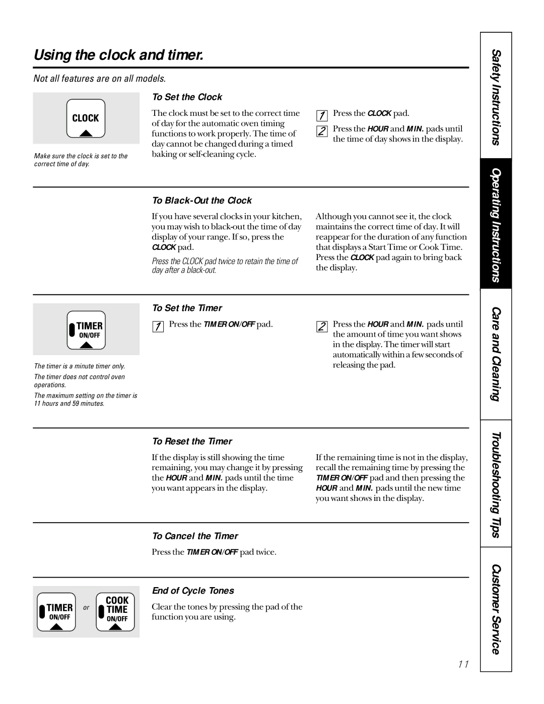 GE JBP24, JBP30, JBP35, JBP26 owner manual Using the clock and timer, Care and Cleaning 