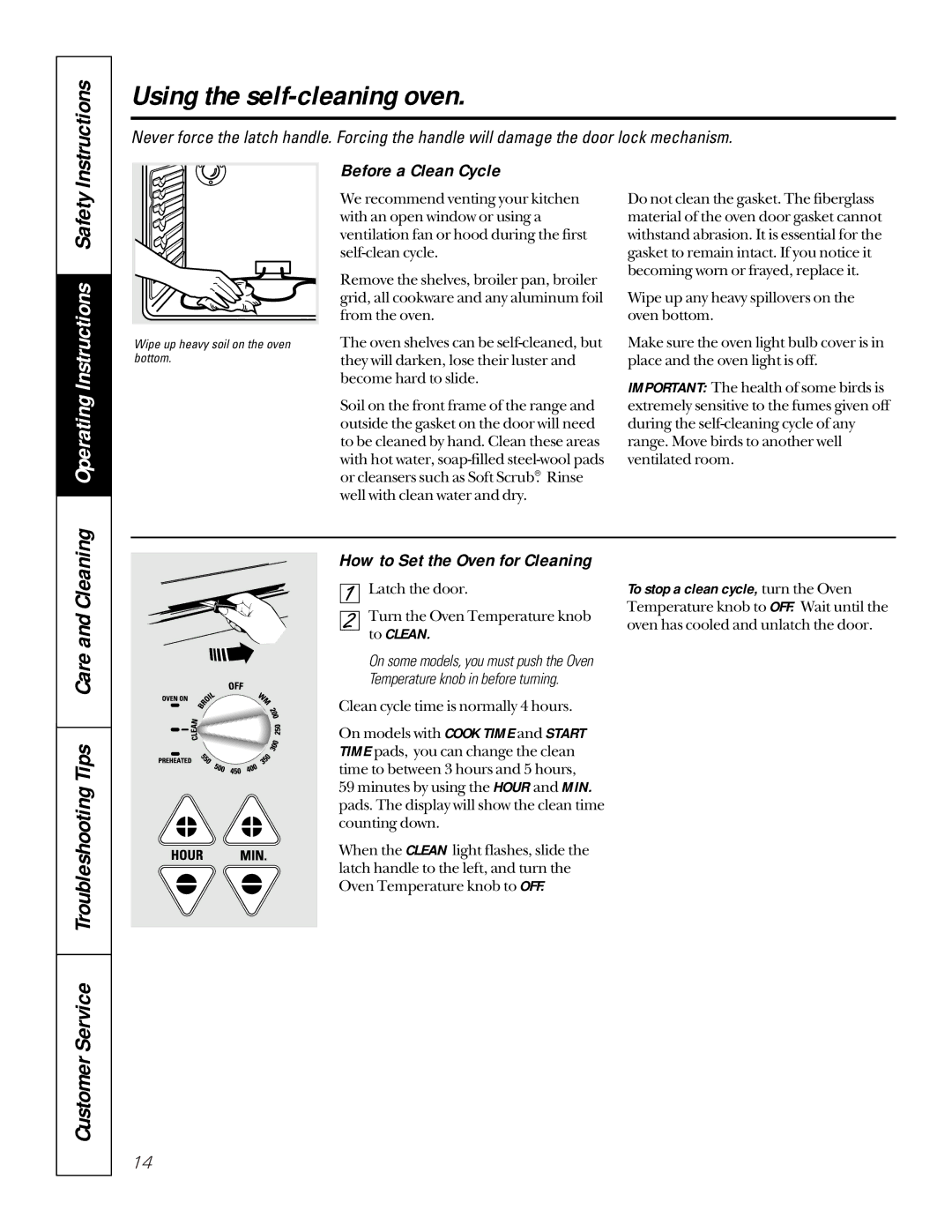 GE JBP26, JBP30, JBP35 Using the self-cleaning oven, Instructions, Customer Service Troubleshooting Tips Care and Cleaning 