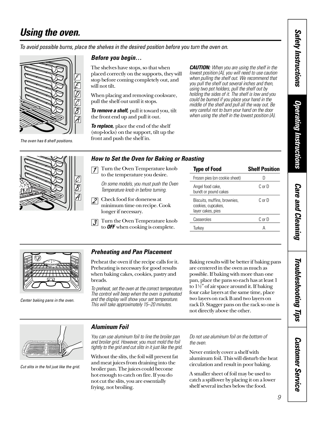 GE JBP35, JBP30, JBP26, JBP24 owner manual Using the oven, Care and Cleaning 