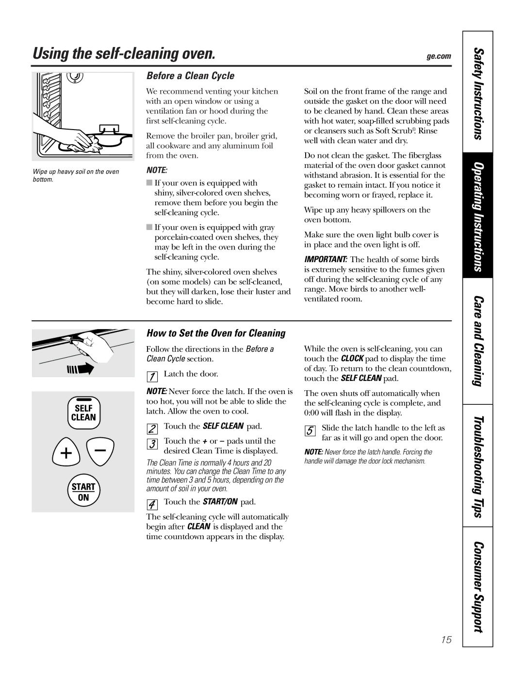 GE JBP25, JBP35 Using the self-cleaning oven, Cleaning Troubleshooting Tips Consumer Support, Before a Clean Cycle, Safety 