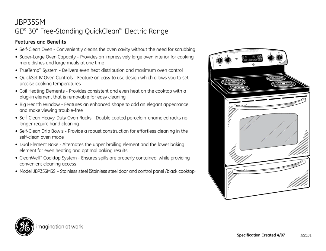 GE JBP35SM installation instructions Features and Benefits 