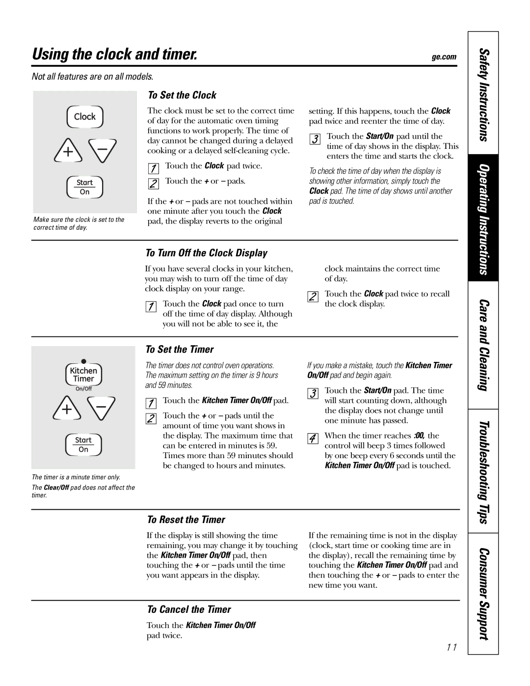 GE JBP35SMSS owner manual Using the clock and timer, Support 