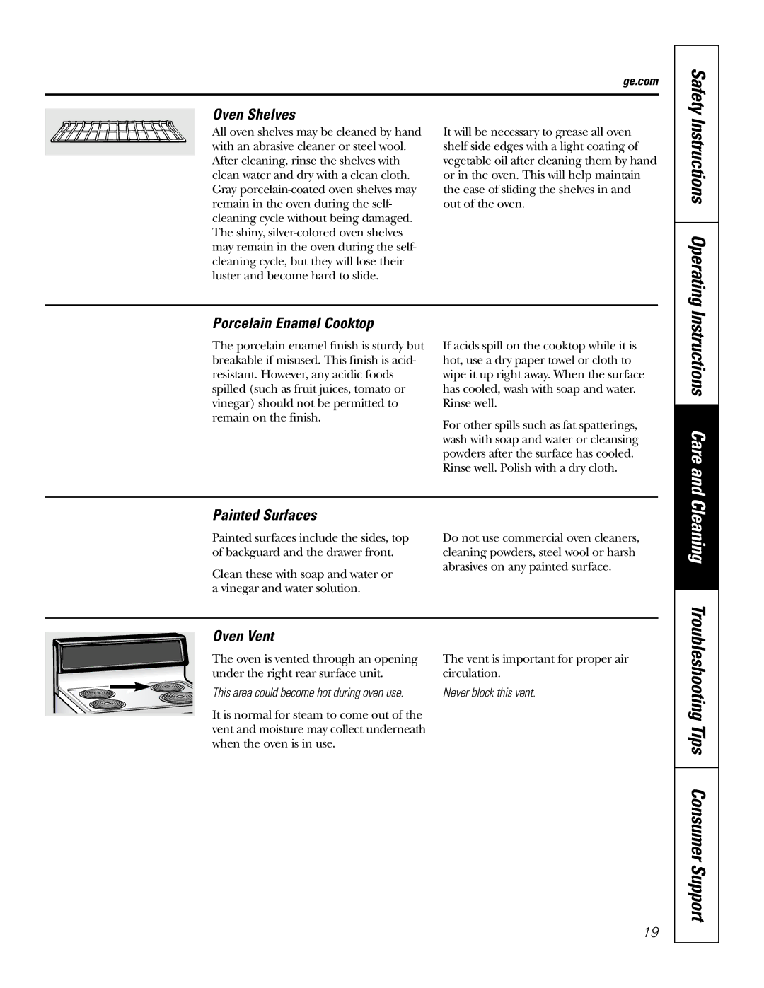 GE JBP35SMSS owner manual Instructions Care, Cleaning Troubleshooting Tips Consumer Support 