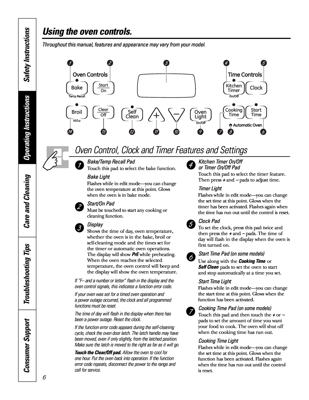 GE JBP35SMSS owner manual Using the oven controls, Oven Control, Clock and Timer Features and Settings, Time Controls 