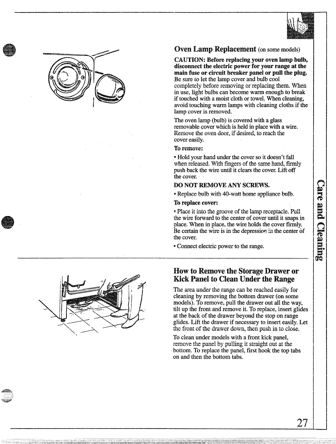 GE JBP56GR, JBP45GR, JBP55GR manual Ekn’vtoRemovethe StorageDrawer or, Kick Palld tomm under the Range 