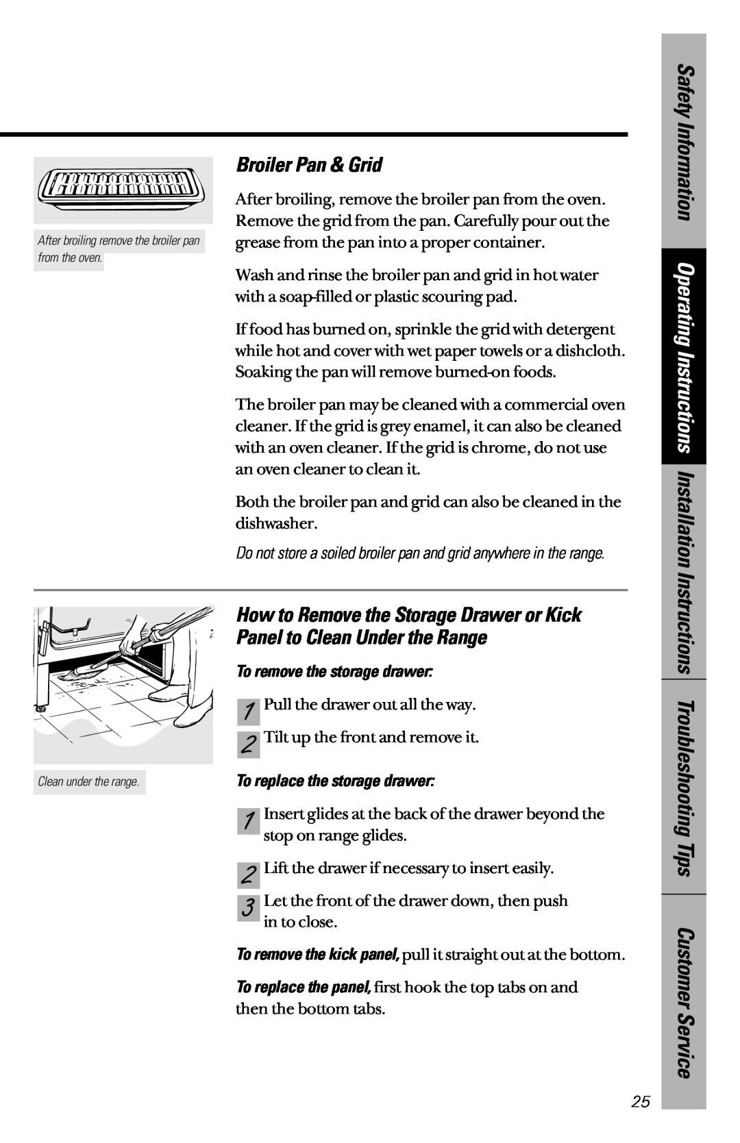 GE JBP47, JBP46, JBP45 Broiler Pan & Grid, How to Remove the Storage Drawer or Kick, Panel to Clean Under the Range 