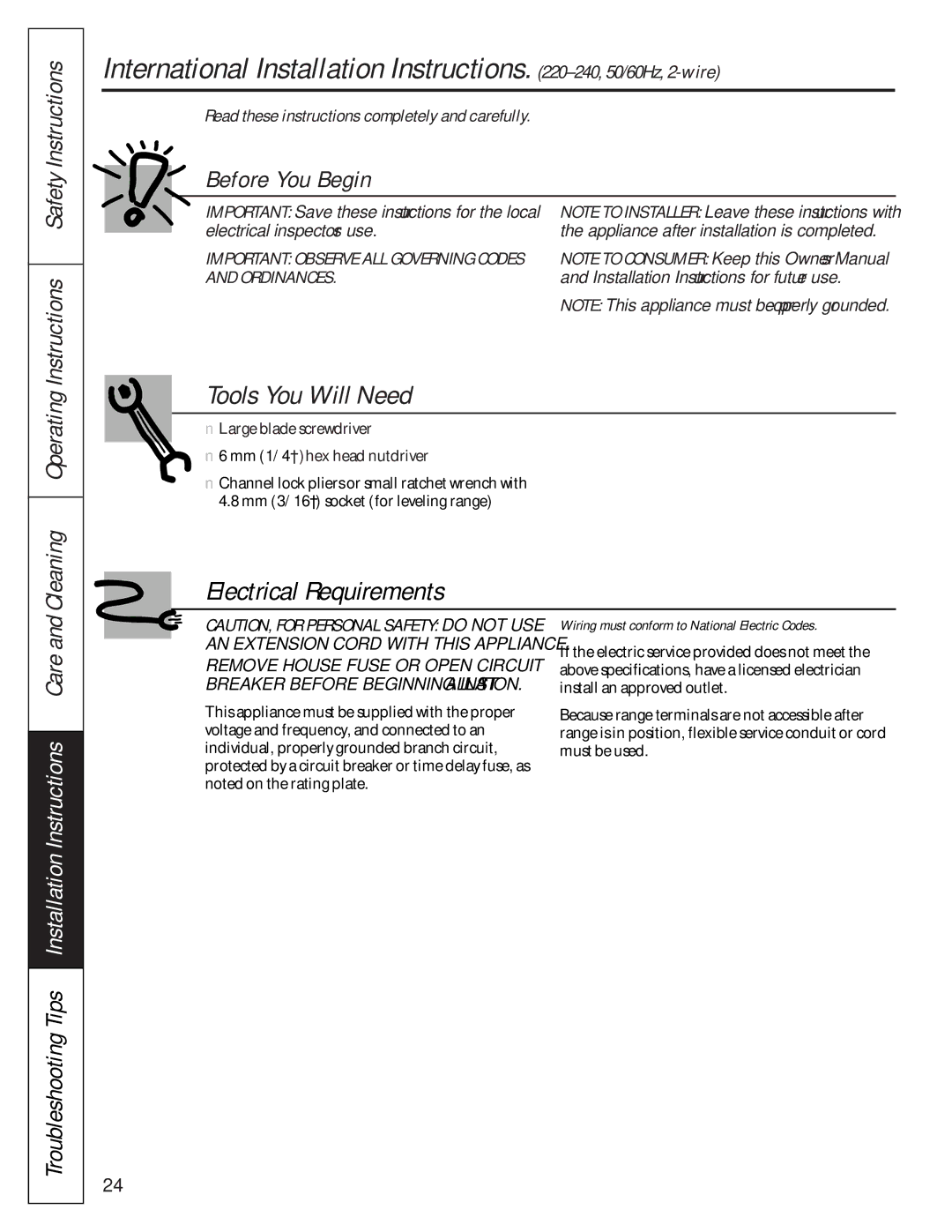 GE 164D3333P072 Cleaning Operating Instructions Safety Instructions, Important Save these instructions for the local 