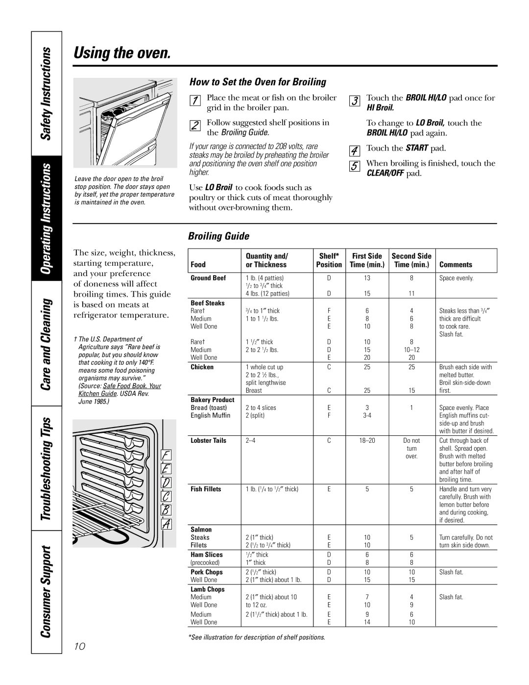 GE JBP48 Instructions Safety, Care and Cleaning Operating Troubleshooting Tips, How to Set the Oven for Broiling 