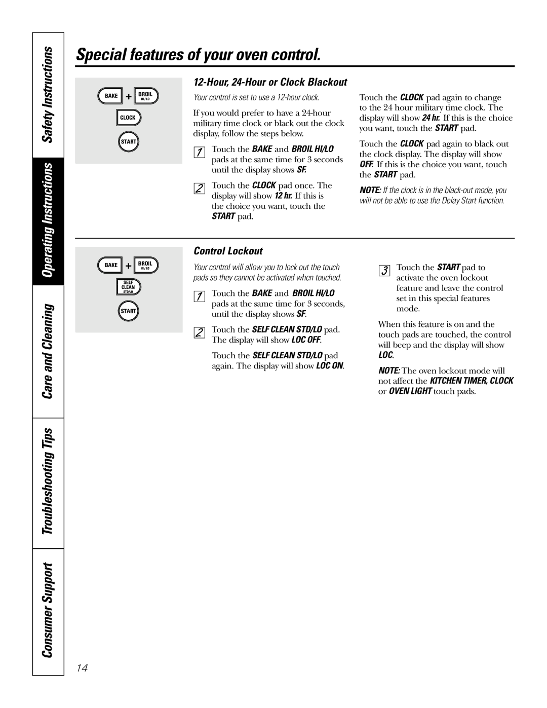 GE JBP48 owner manual Control Lockout, Your control is set to use a 12-hour clock 