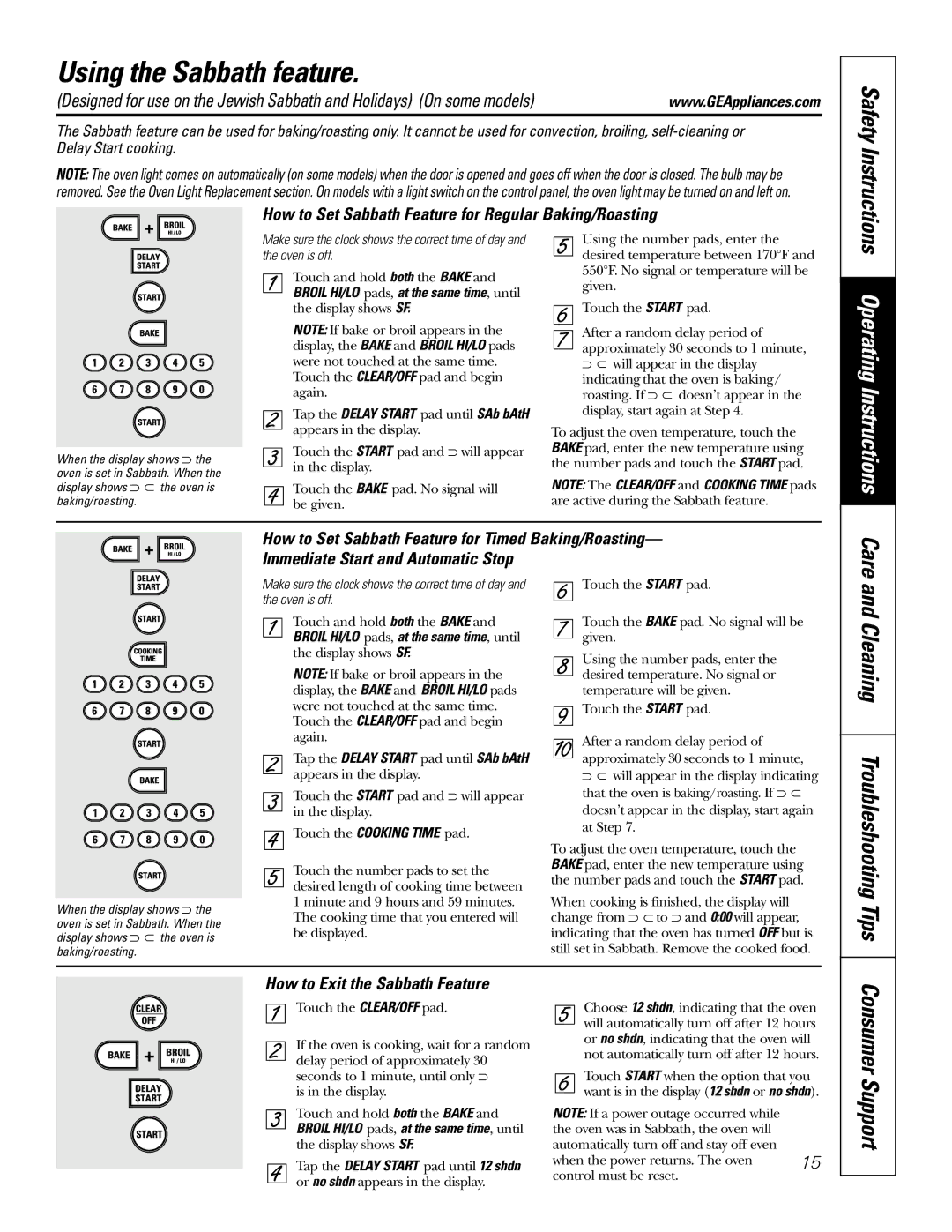 GE JBP48 owner manual Using the Sabbath feature, Cleaning Troubleshooting Tips, Care, How to Exit the Sabbath Feature 