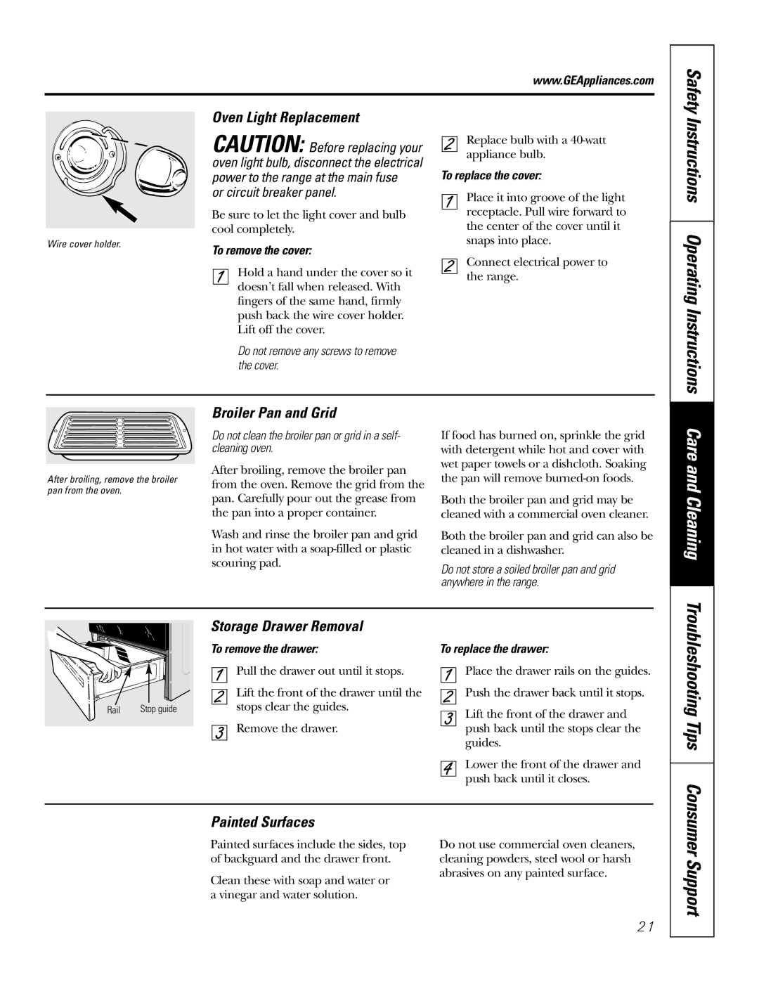 GE JBP48 owner manual Care and Cleaning, Instructions Operating Instructions 