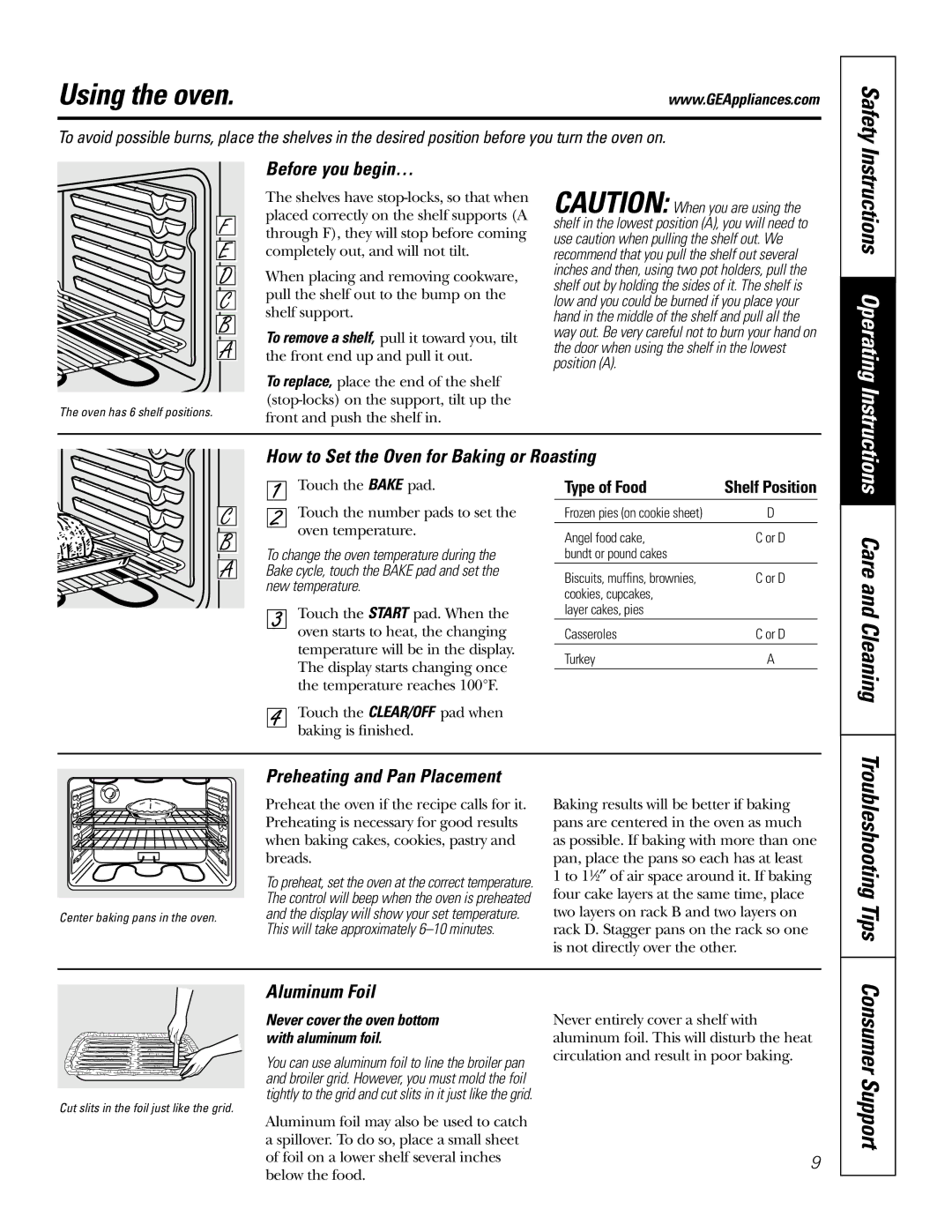 GE JBP48 owner manual Using the oven, Safety, Care and Cleaning, Troubleshooting Tips 